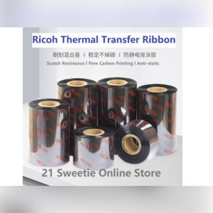 [1 roll] Ricoh Resin Ribbon 80mm x 70m Premium Thermal Transfer Ribbon 80x70 RC B110CR Japan Brand TTR 21SOS High Quality for Barcode Printer Label Sticker Print Half Inch Core Inked Side Face Wound Out ISO Quality Proven Carbon Ribbon  高级树脂基碳带