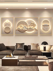 Luxury-style living room wall art for sofa background simple modern three-panel painting with a high-end vibe