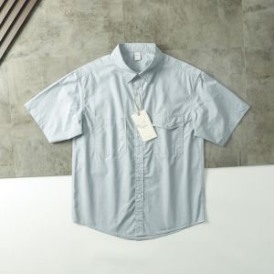 Mens Casual Cotton Shirt Breathable Short Sleeve Workwear Style Summer Comfortable Versatile Solid Color Summer Shirt