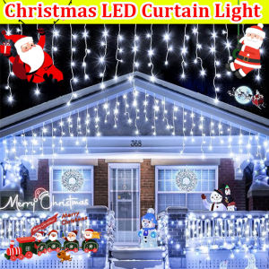 【Solar/Plug】Christmas Lights Icicle Curtain 120 LED Outdoor Waterproof 8 Modes Fairy String Lights for Xmas Tree Patio Yard Garden Wedding Party House Eaves Roof Decorations