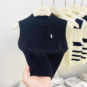 Áo Ba Lỗ Không Tay Mùa Hè Bằng Lụa Băng Dệt Kim Ngắn Cho Nữ Áo Lót Ngoài Thời Trang Dáng Ôm Cổ Chữ V Tay Áo Chun