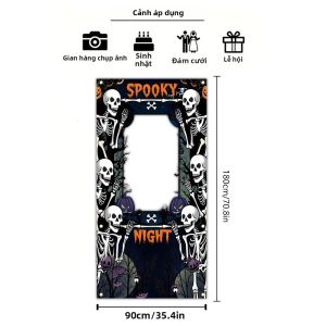 Phông Nền Treo Trang Trí Halloween Hình Ảnh Bộ Xương Bí Ngô Dơi Dùng Cho Tiệc Ngoài Trời Chụp Ảnh Chất Liệu Polyester