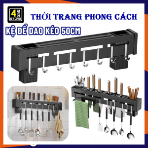 Giá Treo Đồ Nhà Bếp Dán Tường Bằng Thép Sơn Tĩnh Điện - Kệ Gắn Tường Giá Cài Dao Kéo Muỗng Đũa 50CM Tặng Kèm Miếng Dán