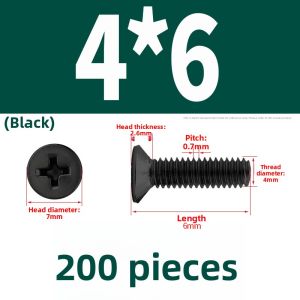 BAIRUITE | Black Countersunk Screws Eyeglass Flat Head Small Screws Notebook Nickel Plated Screws M2 M3 M4 M5 M6