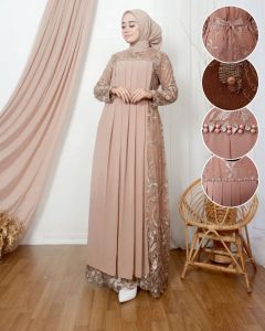 KODE JNH - Gamis Naila Tile Bordir Kombinasi Ceruty Babydoll / Gamis Kondangan / Dress Mewah Elegant / Gamis Kekinian