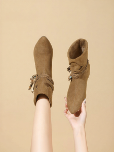 Josiny | Summer Retro Marad Style Ankle Boots With Fringe And Beads Pointed Toe