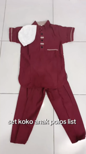 AliMaMa - SET KOKO ANAK POLOS LIST - Pakaian Baju Celana Setelan Peci Kokoh Kurta Kids Murah Medan