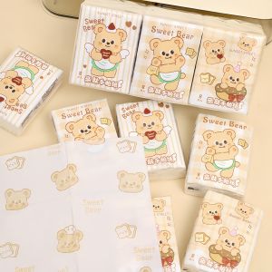Portable Cartoon Bear Print Handkerchiefs Pack of 8 Three Layer Student On-School Personal Facial Tissues Colorful Napkins