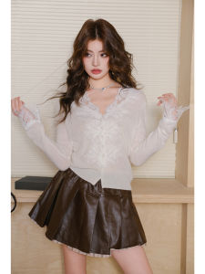 MIUCO | Áo Cardigan Knit V-Neck Viền Ren