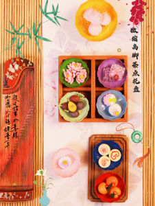 Miniature High-Heeled Tea Tray Plate Model Traditional Chinese Style Decorations for Dollhouses R6 Blind Box Scenery