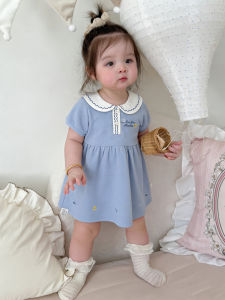 Girls Short Sleeve Peter Pan Collar Lightweight Dress
