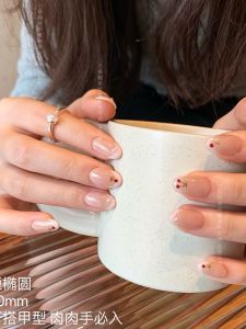 French Style Small Cherry Handmade Wear Nail Manicure Fake Nails White Fancy Pregnant Women Can Use Short Short Oval