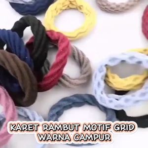 KARET RAMBUT MOTIF GRID WARNA CAMPUR HITAM EARTH TONE [9 VARIAN]