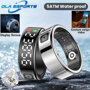 New Display Screen Smart Ring LED Ring Gesture Swipe Video/ Brush Tiktok Health Monitor 5ATM Waterproof Smartring