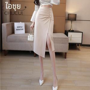 กระโปรงสั้นทรงเอผ้าทรงสูทสุดหรูสำหรับผู้หญิง กระโปรงทรงหางปลาแบบเปิดหน้า กระโปรงทรงเอ ฤดูใบไม้ผลิ 2023 สีพื้น