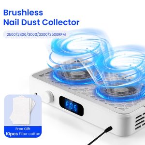 Professional Turbo Nail Dust Collector Two Hands Brushless Vacuum Cleaner Manicure Nail Tools Powerful Nail Fan Reusable Filter