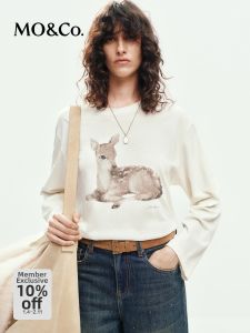 MO&Co. | Vintage Deer Print Hemp Cotton Long Sleeve T-shirt