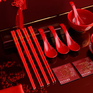 WANYU | Red Joyful Chinese Chopstick Spoon Set
