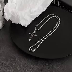 Vintage Gothic Hollow Cross Pendant Necklace Silver Color Cool Street Style For Men Women Gift Wholesale Neck Jewelry