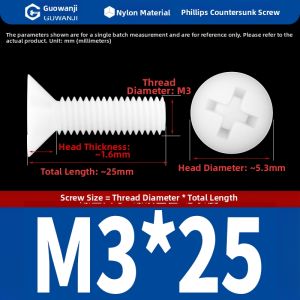 GUWANJI | Insulated Nylon Screws Plastic Cross-recessed Flat Head