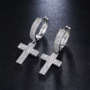 Luxury Silver Color Cross Drop Earrings for Women Stylish Accessories Girl Party Versatile Female Earrings Korean Fashion E5989