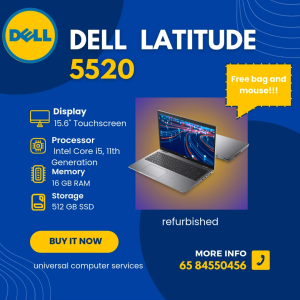 REFURBISED DELL LATITUDE 5520 (TOUCH)-I5-1145G7-16GB-512GB SSD -WINDOWS 10 PRO FREE BAG NAD MOUSE -A GRADE