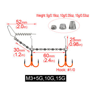 Spinpoler Rolling Swivels Spiral Stinger Rig Fishing Kit 2X UV Treble Hooks With Sinker Weight For Soft Lure Swimbait Pike Bass