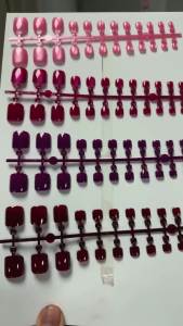 96pcs 4colors Short Square Cat Eye Fake Toenails Glossy Pink/Red/Rose/Purple Full Cover Press On Toenail 12Sizes False Toe Nails