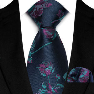 Brown Navy Mens Tie Stripe Paisley Floral Pocket Square Set Formal Woven Handy Neckties Set For Man Business Wedding Party Gifts