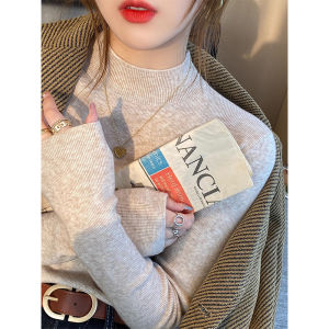 2024 Womens Cashmere Knitted Base Shirt Half High Collar Inner Wear Autumn Winter White Sweater Premium Feel Long Sleeve Top