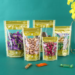 Print Color Doypack Self-Sealing Window Size Dried Fruit Snacks Dry Goods Herbal Tea Leaves Packing Bags 100