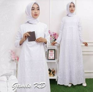 GAMIS IHROM WANITA KANTONG DEPAN DORA EMON//BAHAN KATUN BORDIR PREMIUM//GAMIS PUTIH MOTIF RENDA KD.