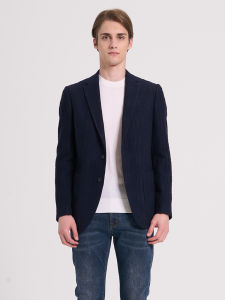 Wool Blend Casual Mens Suit Navy Dark Check