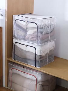 150L Transparent Foldable Clothes Storage Box Steel Frame Oxford Mesh Waterproof Large Capacity Clothes Organizer Wardrobe Organizer