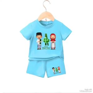 Stelan Kaos Anak Laki-laki dan Perempuan Motif IDUL FITRI Usia 1-8 Tahun