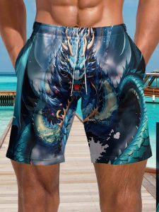 Bandai | Fashionable and Trendy 3D Mens Summer Gothic Style Domineering Dragon Pattern Outdoor Street Wear Pattern Casual Cool Shorts