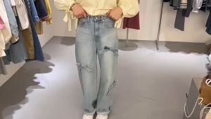 FASHLOVER BowLooseWide Leg PantsWomenHigh WaistStraight Leg PantsHot GirlVersatileJeans