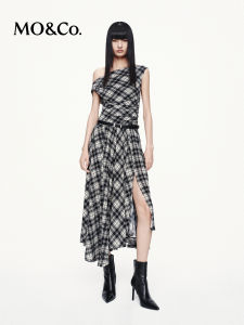 MO&Co. | Rustic Style Pleated Off-Shoulder Split Skirt with Belt