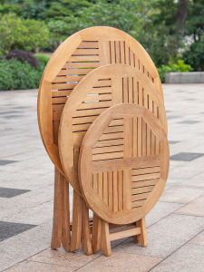 Portable Folding Teak Wood Dining Table round Balcony Table Chair Set for Outdoor Indoor Garden Courtyard Modern Chinese Style