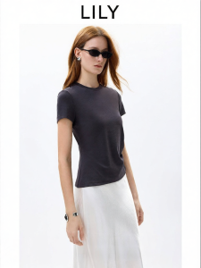 Lily | Áo Thun Dễ Thương Mới Thu Pha Sợi Gai Co Giản Đơn Giản Ống Dài