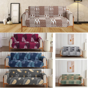 Printed Couch Cover 1/2/3 Seater Quilted Sofa Cover Slip Resistant Furniture Protector with Strap Washable Couch Cover for Pets Kids Dogs