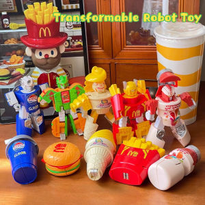 Kids Food Robot Toy Set Burger Fries Cola Transforming Toy Pretend Play Birthday Gift for Boys Girls