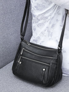New 2025 Soft Top Layer Cowhide Shoulder Bag Multi-Layer Zipper Fashionable Solid Color Crossbody Bag for Middle-Aged And Elderly Mothers