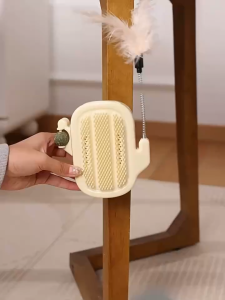 Multifunctional Cat Self-Groomer Wall-Mounted Cat Scratcher with Massage Brush Interactive Cat Toy with Ball & Feather Cat Corner Grooming Tool for Kitten Cat Hair Remover & Scratcher Pad for Indoor Cats
