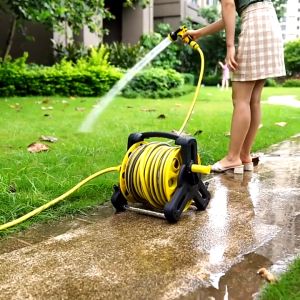 Heavy-Duty Durable Garden Hose Reel Cart with Nozzle Sprinkler and 360° Rotation - 10M/15M/20M/25M/30M Options