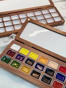 24 Grids Watercolor Dispenser Box Walnut Pigment Box Nail Polish Dispensing Tray Portable Paint Box Nail Art Dispenser Solid