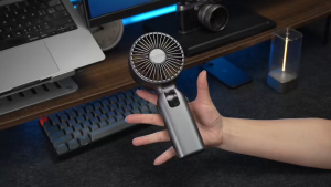 FUNME Portable Turbo Fan – Compact USB-rechargeable high-speed fan with 100 adjustable speed levels. High-quality product.