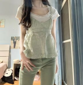 Brandy Cô Gái Kẻ Sọc Dây Áo Vest Nữ Thiết Kế Cảm Giác Thích Hợp Bên Ngoài Phù Hợp Với Eo Eo Top Chất Liệu Cotton Chiều Dài Thông Thường