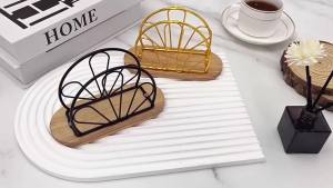 Napkin Holder with Wooden Base Metal Napkin Organizer Stand Tissue Dispenser Elegant Tabletop Decoration for Home Restaurant