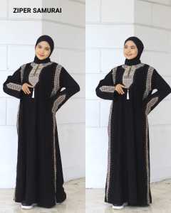 abaya gamis hitam modern Zipper Samurai modern best seller